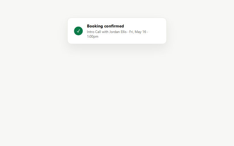 Floating booking-confirmation mockup card