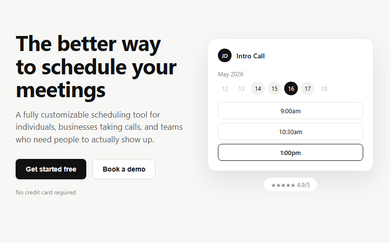 Split hero with booking-card mockup