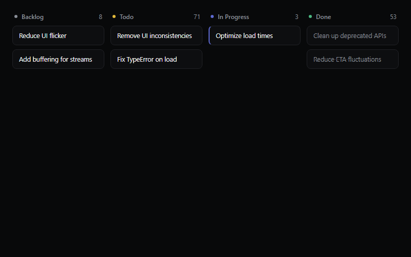 Kanban board mockup with status columns