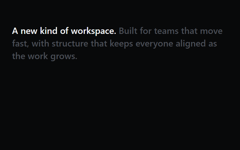 Bold-to-dim lede statement, scroll word reveal