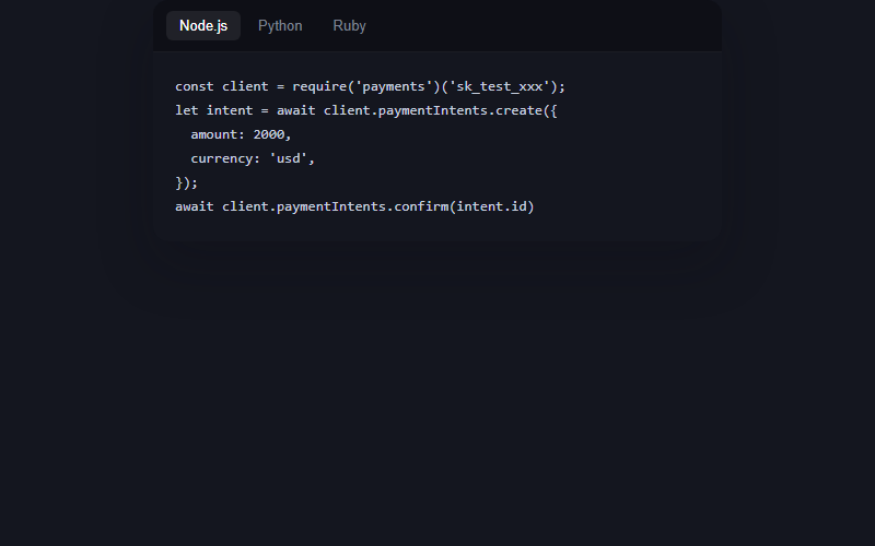 Multi-language code block with typing animation
