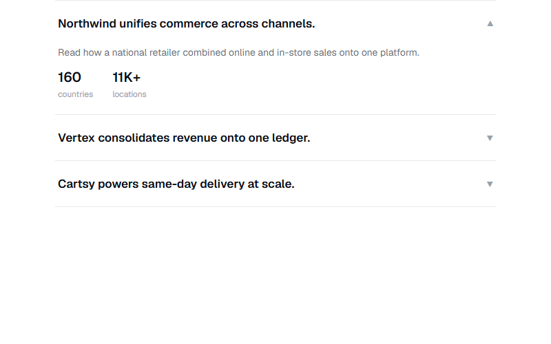 Expandable customer story rows with stat chips