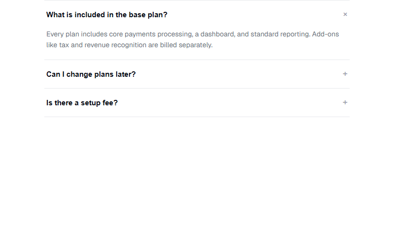 FAQ accordion with rotating icon
