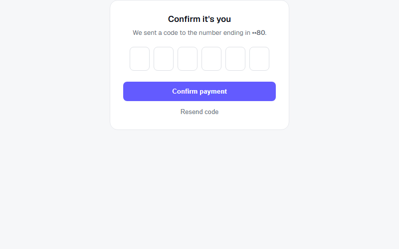 SMS one-time-code confirmation card